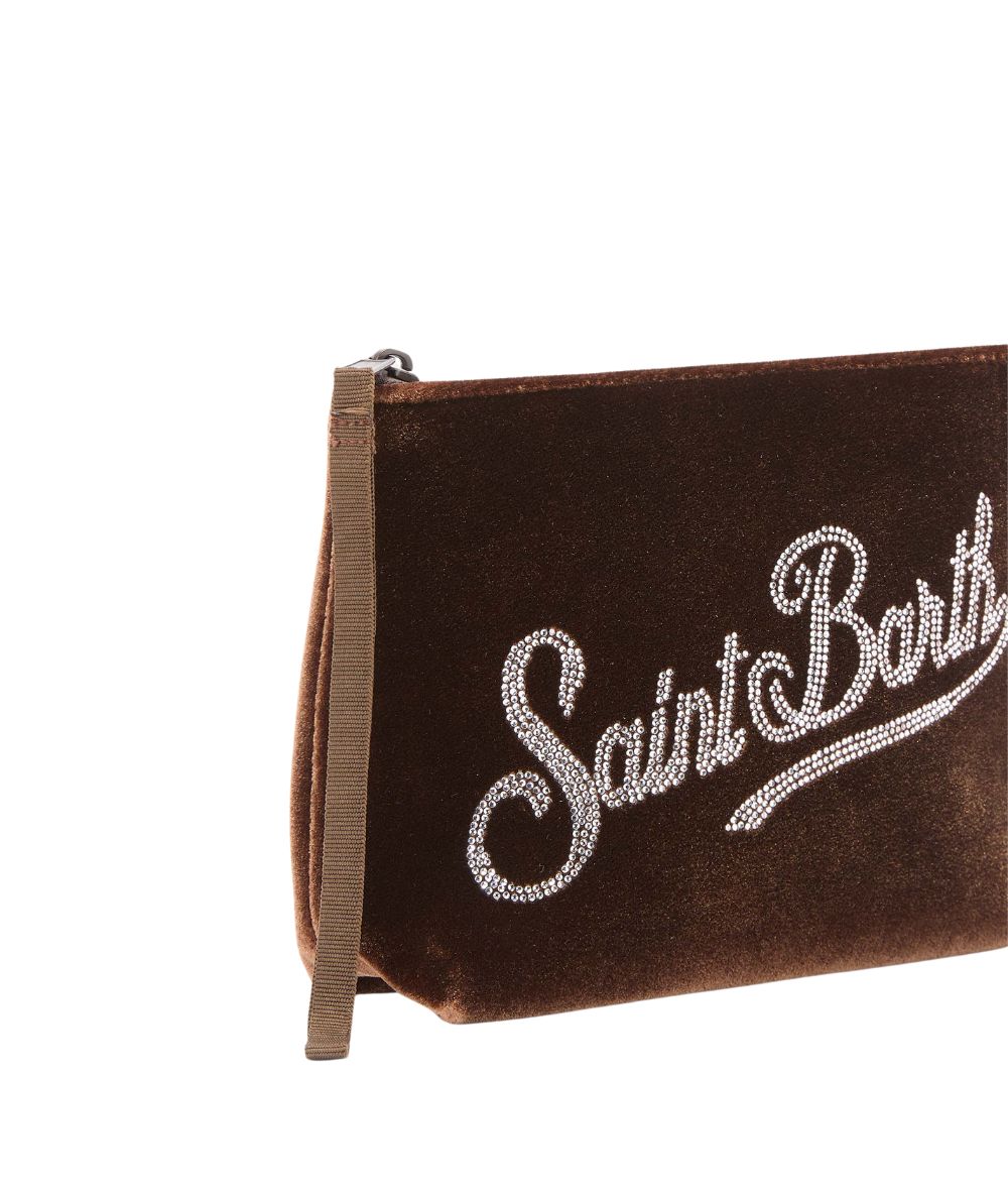 MC2 Saint Barth Pochette in Velluto con Strass ALINE VELVET ALI0014 Marrone