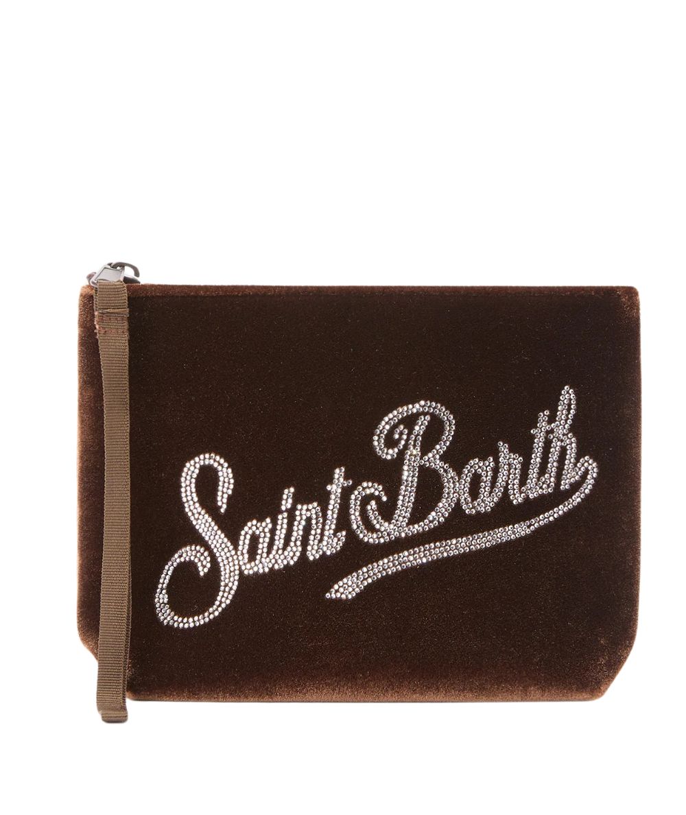 MC2 Saint Barth Pochette in Velluto con Strass ALINE VELVET ALI0014 Marrone