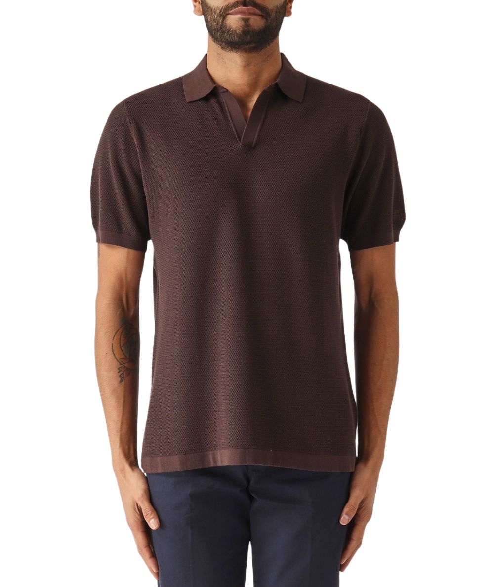 MC2 Saint Barth Polo in Maglia Microforata con Collo Skipper Sloan Marrone