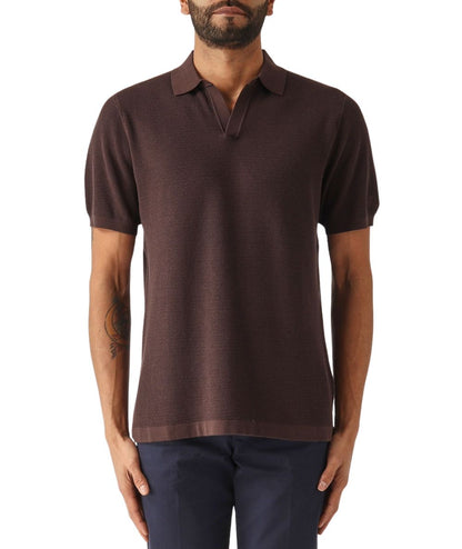 MC2 Saint Barth Polo in Maglia Microforata con Collo Skipper Sloan Marrone