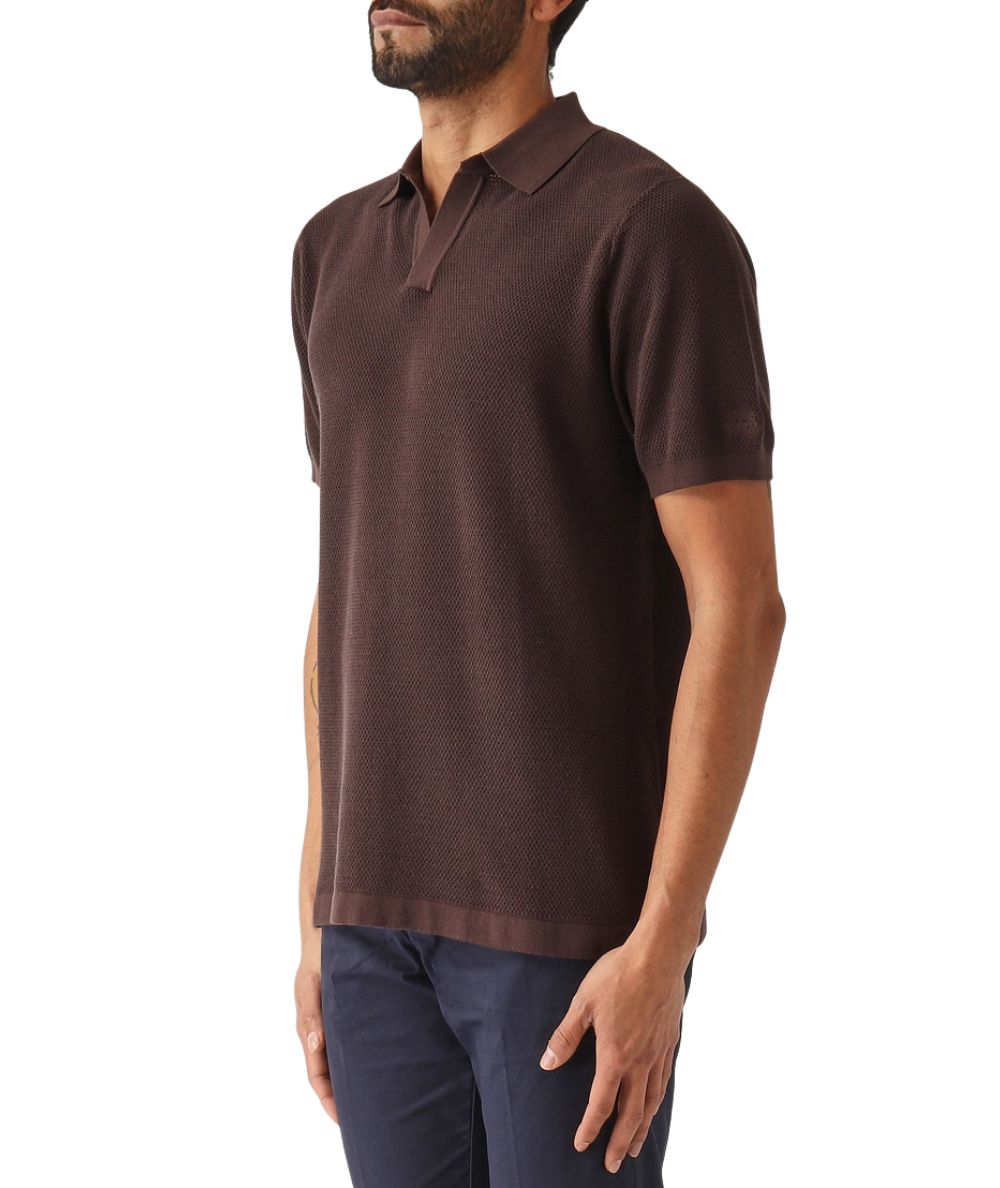 MC2 Saint Barth Polo in Maglia Microforata con Collo Skipper Sloan Marrone