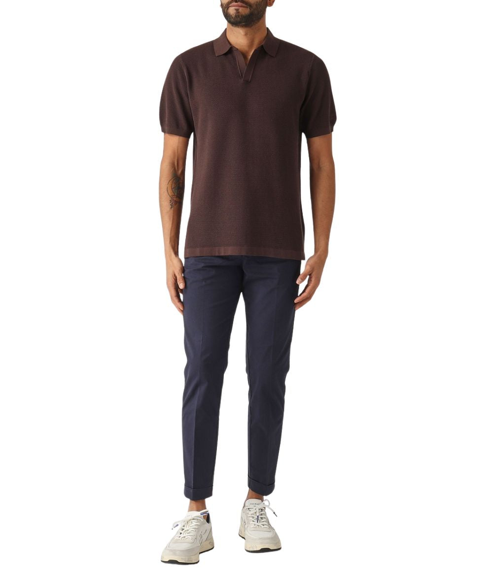 MC2 Saint Barth Polo in Maglia Microforata con Collo Skipper Sloan Marrone