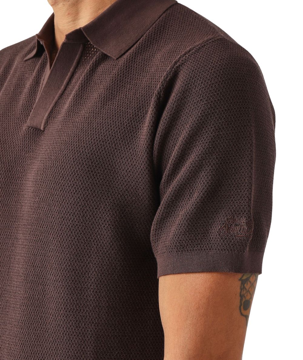 MC2 Saint Barth Polo in Maglia Microforata con Collo Skipper Sloan Marrone
