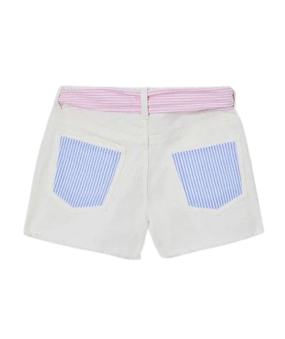 MC2 Saint Barth Shorts Bianchi con Cintura in Tessuto Kiko Denim Seersucker