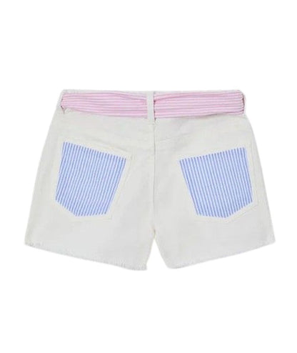 MC2 Saint Barth Shorts Bianchi con Cintura in Tessuto Kiko Denim Seersucker