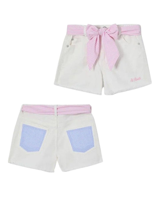 MC2 Saint Barth Shorts Bianchi con Cintura in Tessuto Kiko Denim Seersucker