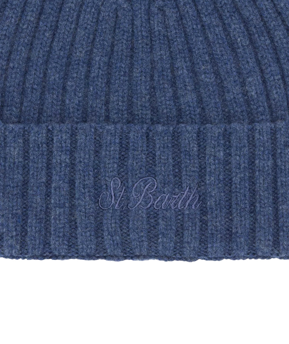 MC2 Saint Barth Berretto con Ricamo WENGEN WOOL WENG027 Blu Denim