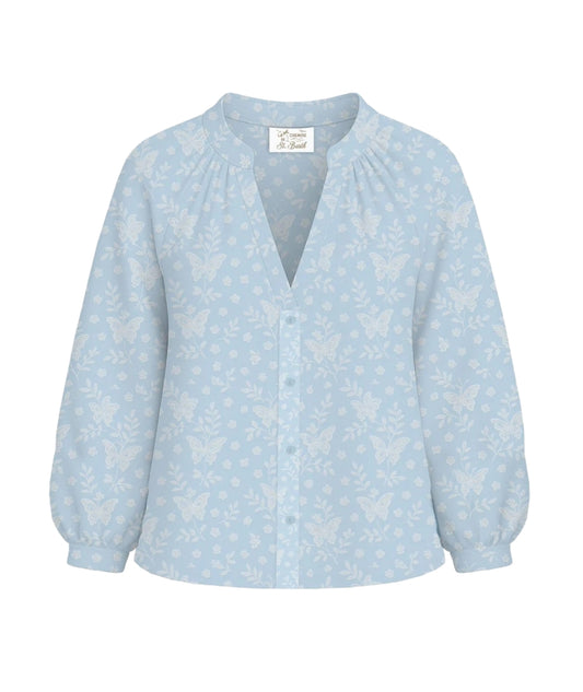 MC2 Saint Barth Blusa Floreale con Scollo a V Liona LIO0001 Azzurra