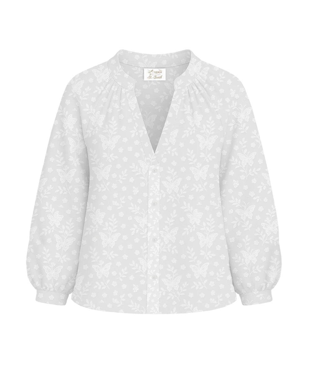 MC2 Saint Barth Blusa Floreale con Scollo a V Liona LIO0001 Bianco