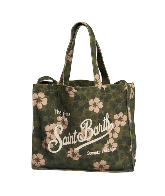 MC2 Saint Barth Borsa Essential in Canvas Hibiscus Camo EBAGN007 Verde 