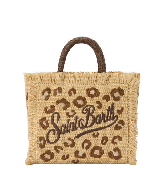 MC2 Saint Barth Borsa Mini Leopardata in Paglia Vanity VAMI009 Beige
