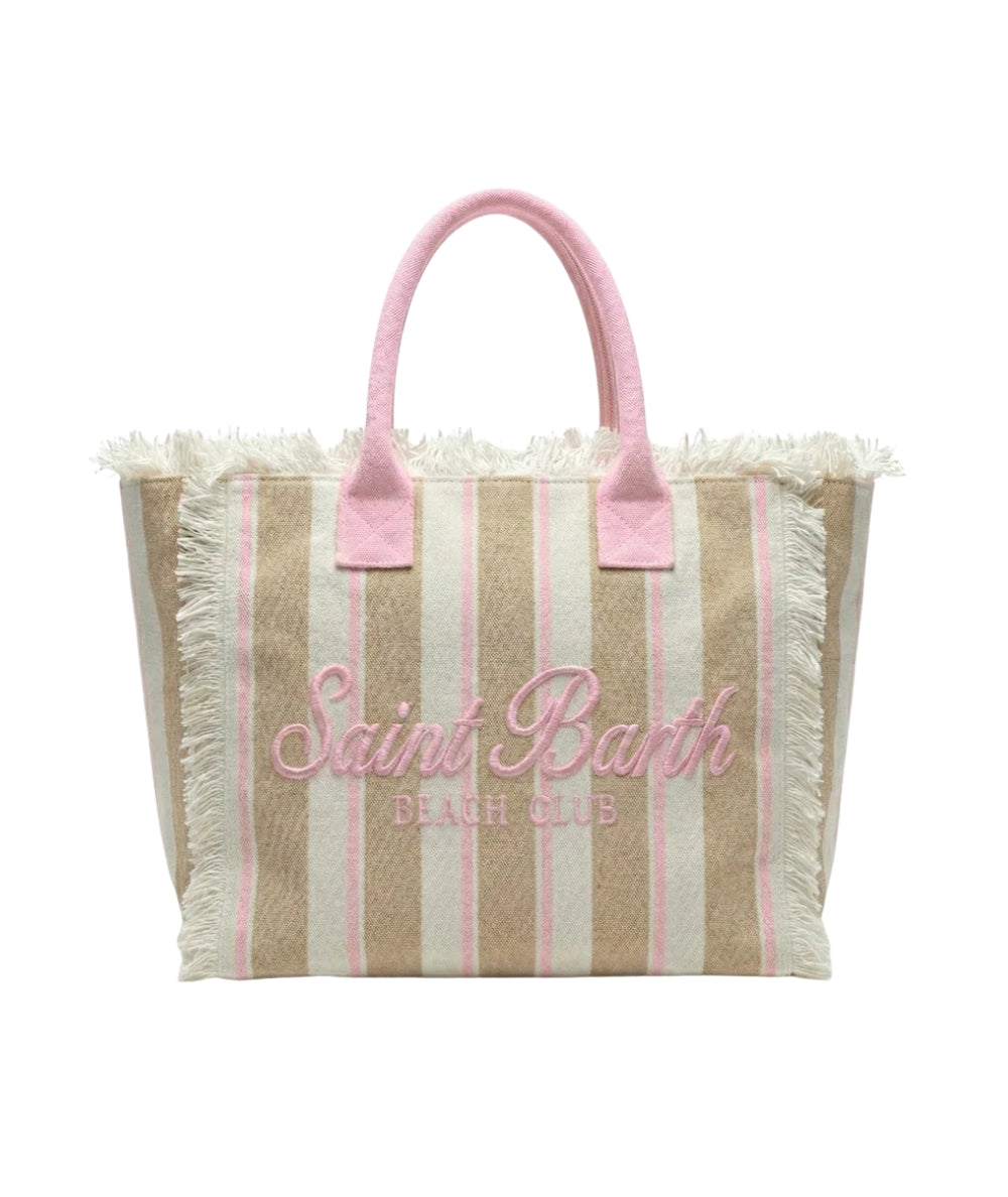 MC2 Saint Barth Borsa a Righe in Cotone Colette COL0001 Beige Rosa