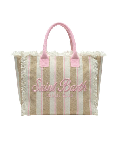 MC2 Saint Barth Borsa a Righe in Cotone Colette COL0001 Beige Rosa