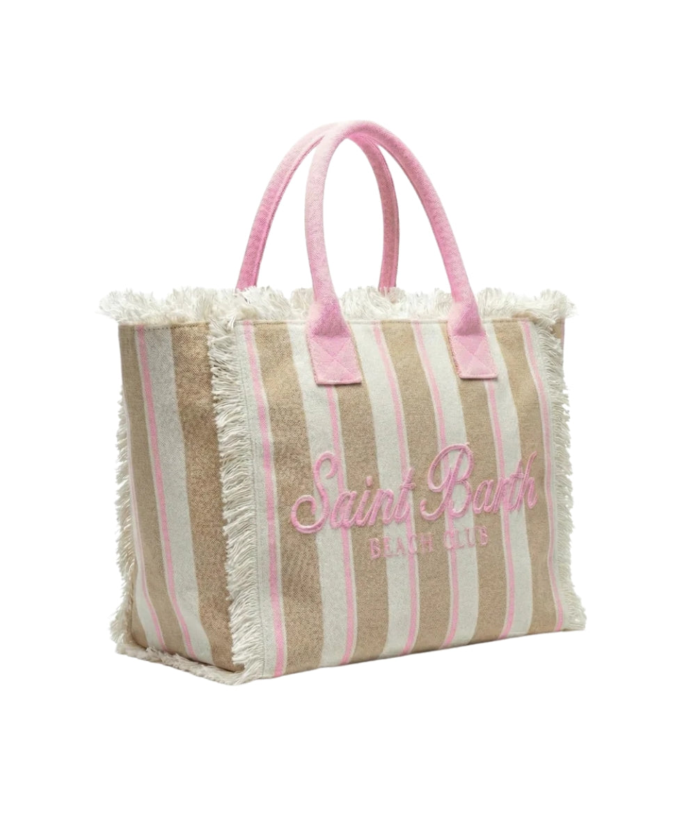 MC2 Saint Barth Borsa a Righe in Cotone Colette COL0001 Beige Rosa