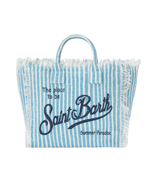 MC2 Saint Barth Borsa a Righe in Lino Colette Linen COL0018 Azzurro 