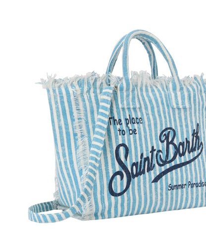 MC2 Saint Barth Borsa a Righe in Lino Colette Linen COL0018 Azzurro 