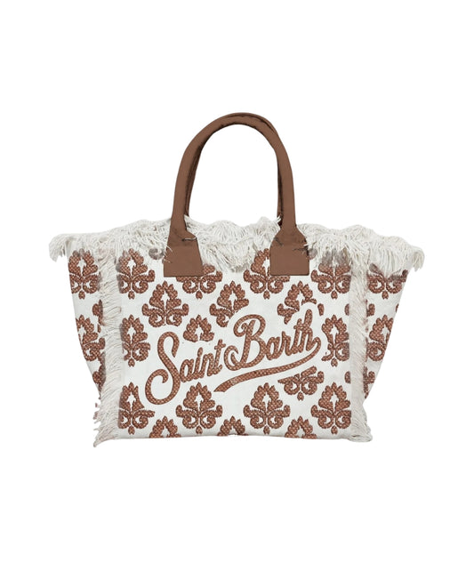 MC2 Saint Barth Borsa in Cotone con Ricami Vanity Rug VANI024 Marrone