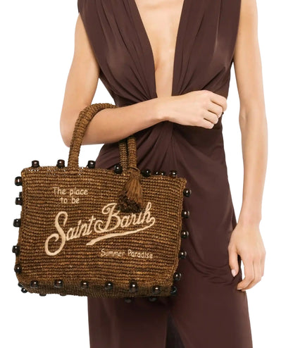 MC2 Saint Barth Borsa in Rafia con Perle Colette COL0013 Marrone
