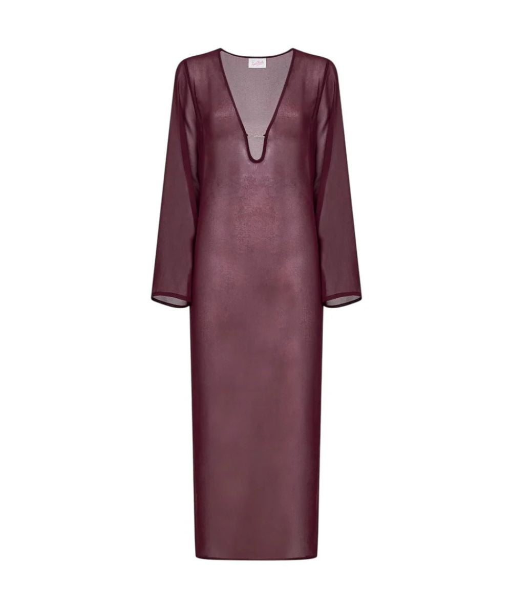 MC2 Saint Barth Caftano Lungo in Georgette Aghata Plate AGH0002 Bordeaux