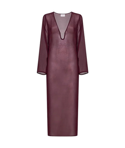 MC2 Saint Barth Caftano Lungo in Georgette Aghata Plate AGH0002 Bordeaux