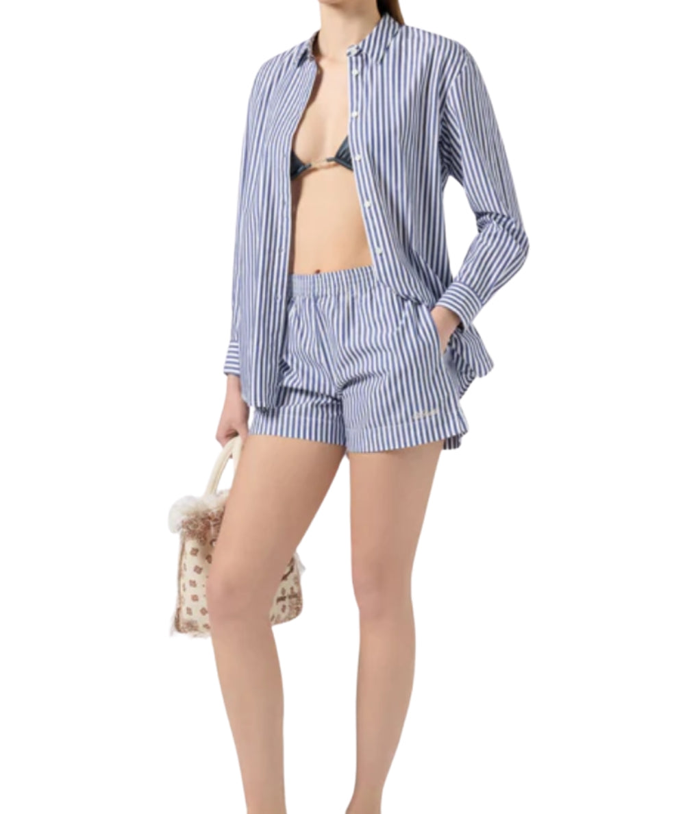 MC2 Saint Barth Camicia Over in Cotone a Righe Brigitte BRIG001 Blu