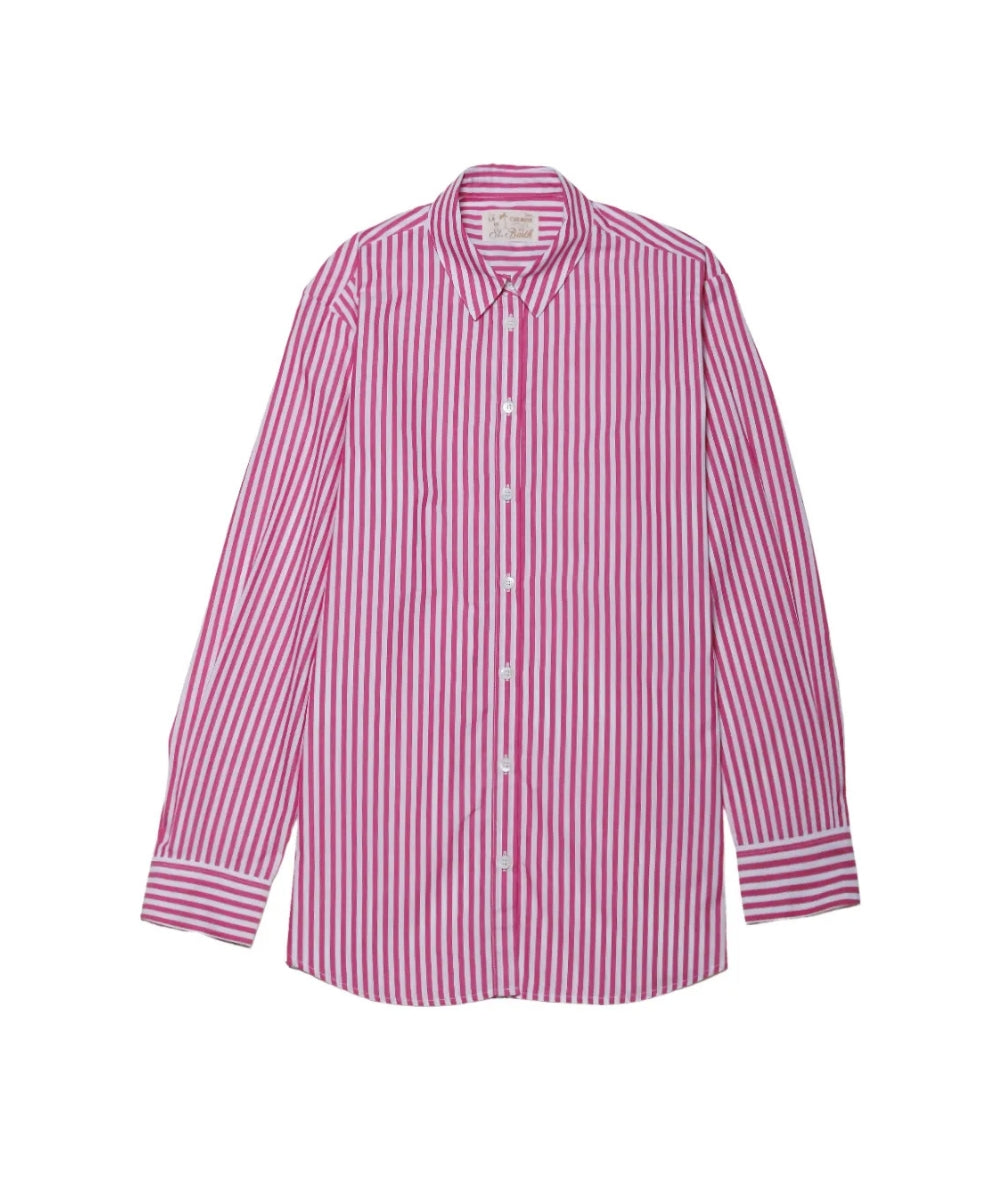 MC2 Saint Barth Camicia Over in Popeline a Righe Brigitte BRIG001 Fucsia