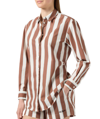 MC2 Saint Barth Camicia Over in Popeline a Righe Brigitte BRIG001 Marrone