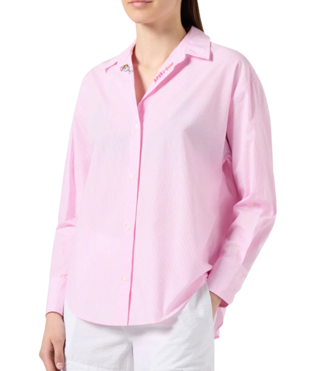 MC2 Saint Barth Camicia Over in Popeline a Righe Cristal CYS0001 Rosa
