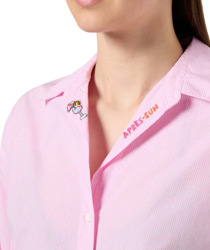 MC2 Saint Barth Camicia Over in Popeline a Righe Cristal CYS0001 Rosa