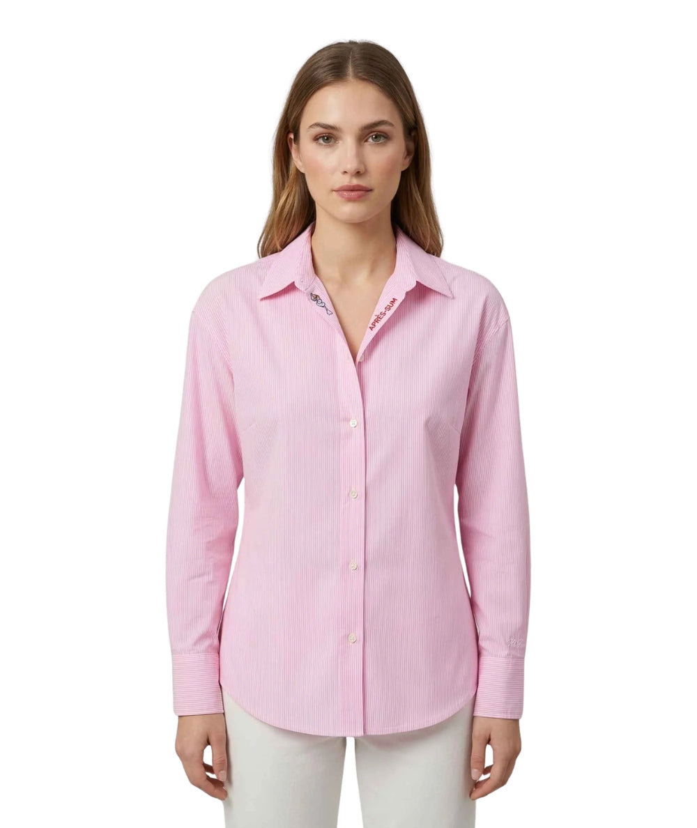 MC2 Saint Barth Camicia Over in Popeline a Righe Cristal CYS0001 Rosa