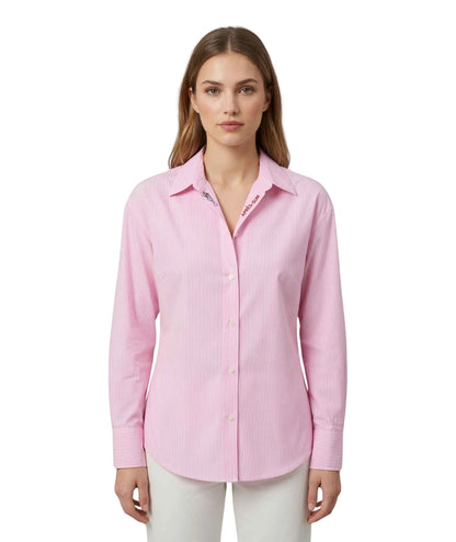 MC2 Saint Barth Camicia Over in Popeline a Righe Cristal CYS0001 Rosa