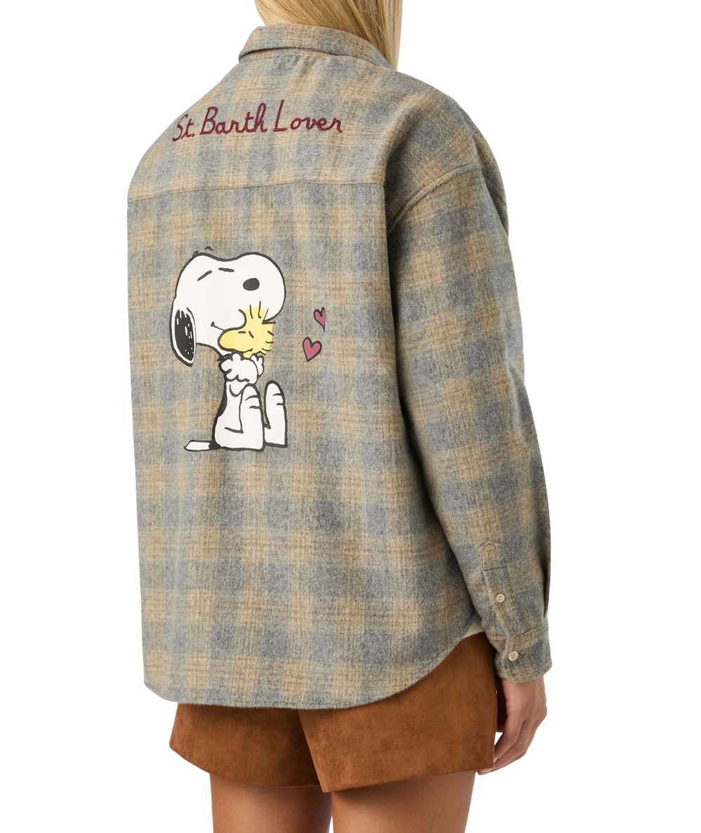 MC2 Saint Barth Camicia Overshirt Lully Flannel Snoopy Lover Tartan LLU0001 Beige