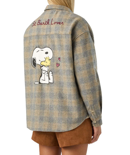 MC2 Saint Barth Camicia Overshirt Lully Flannel Snoopy Lover Tartan LLU0001 Beige