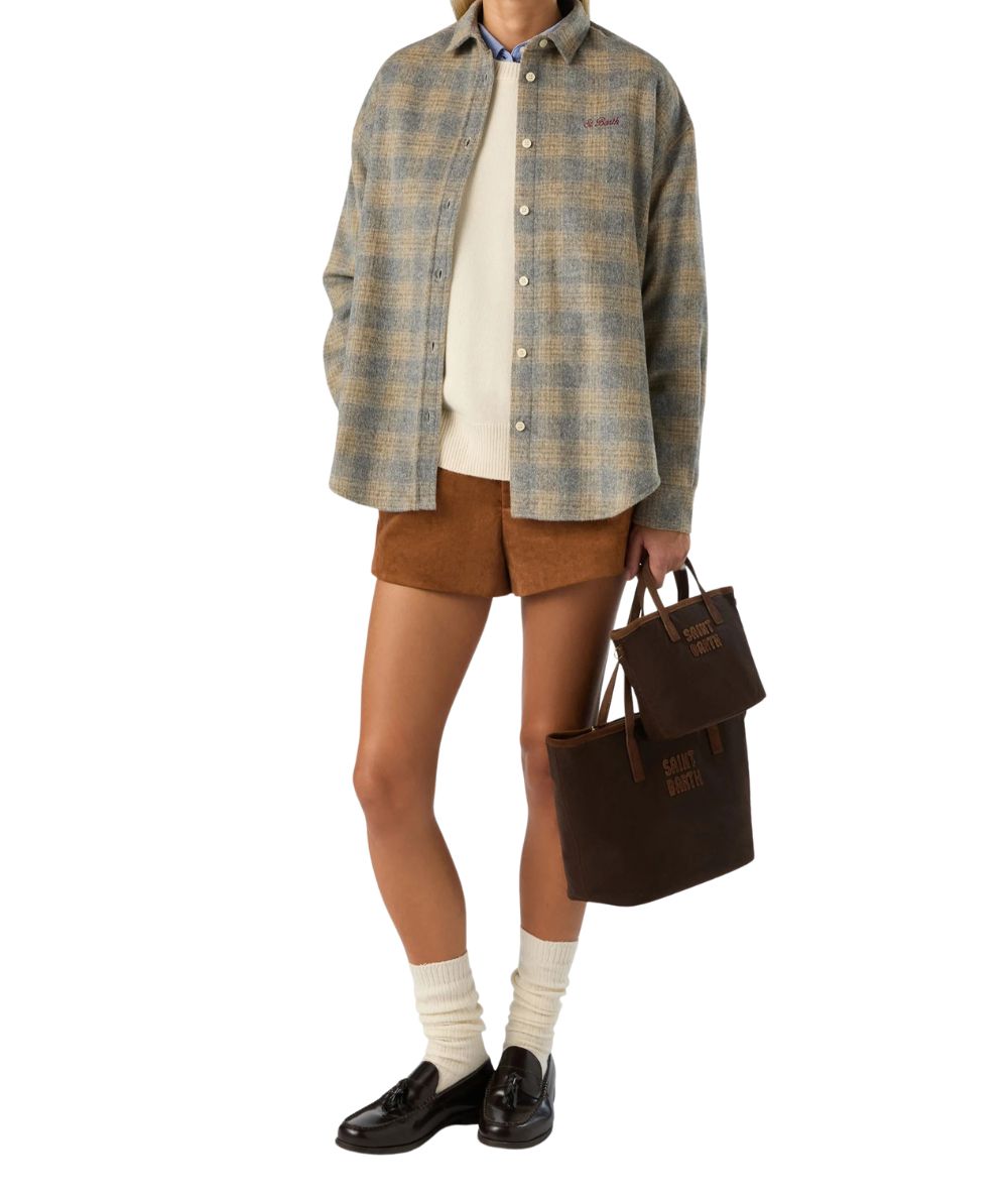 MC2 Saint Barth Camicia Overshirt Lully Flannel Snoopy Lover Tartan LLU0001 Beige