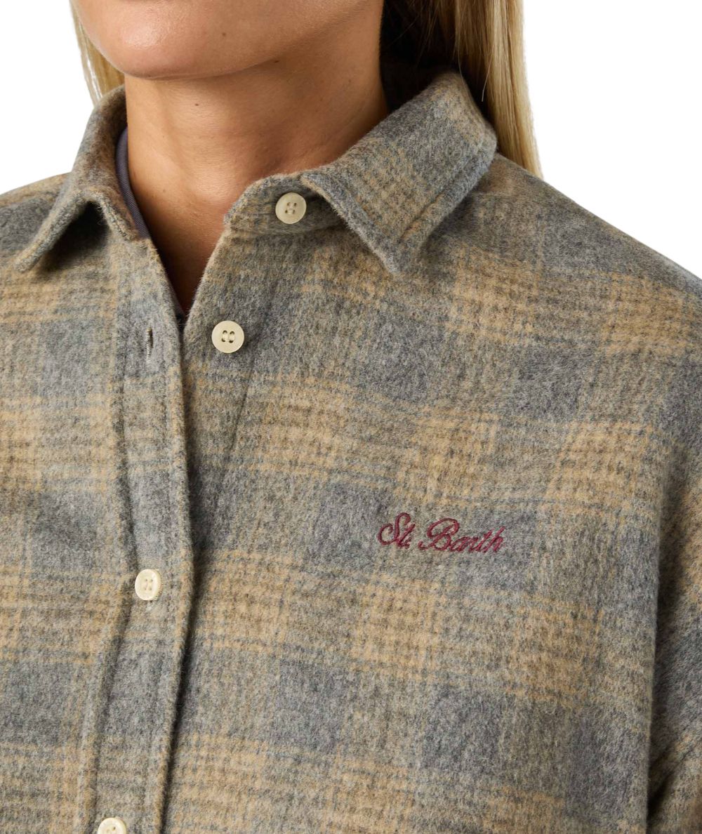 MC2 Saint Barth Camicia Overshirt Lully Flannel Snoopy Lover Tartan LLU0001 Beige