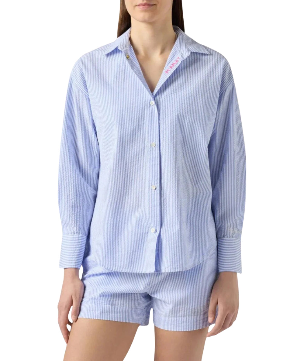 MC2 Saint Barth Camicia a Righe in Seesucker CYS0001 Azzurro