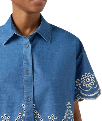MC2 Saint Barth Camicia con Ricami Sangallo Clementine CEM0001 Azzurro