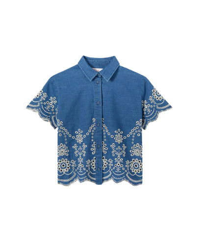MC2 Saint Barth Camicia con Ricamo Sangallo Clementine Jr CEM0002 Blu