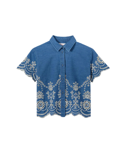 MC2 Saint Barth Camicia con Ricamo Sangallo Clementine Jr CEM0002 Blu