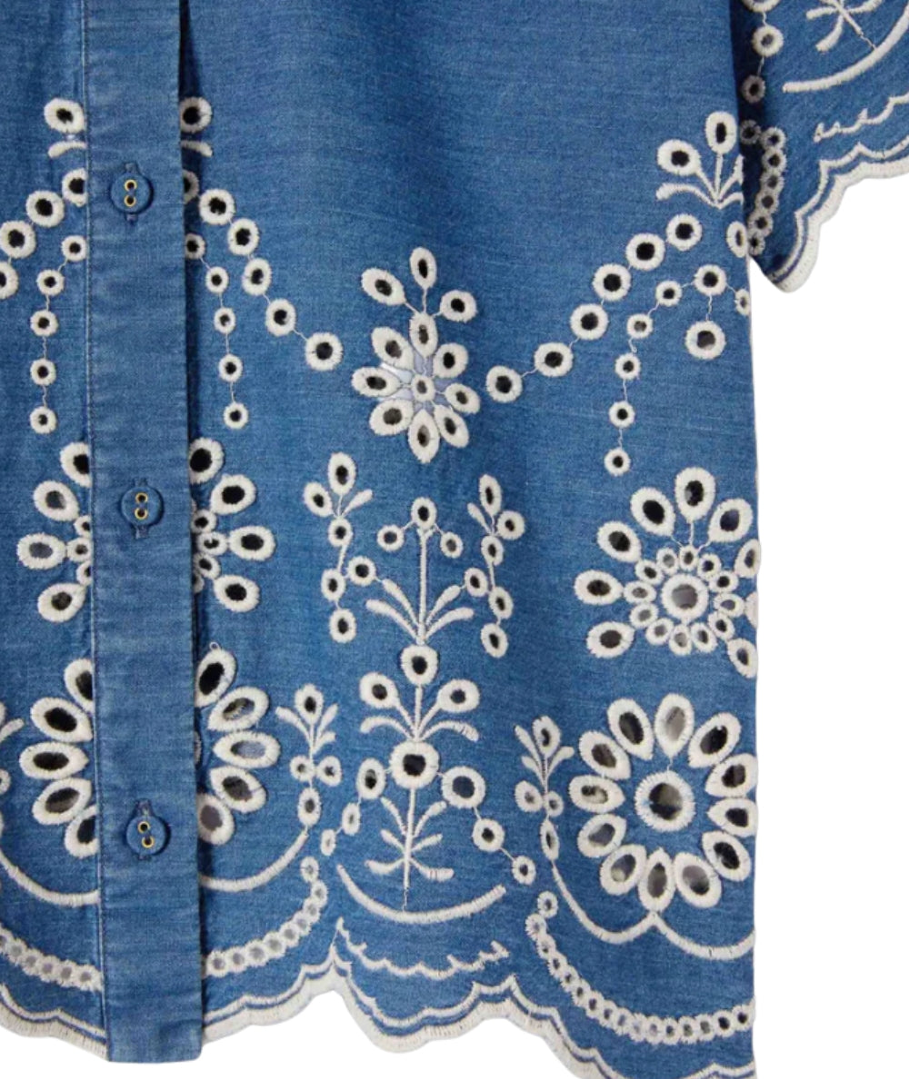 MC2 Saint Barth Camicia con Ricamo Sangallo Clementine Jr CEM0002 Blu