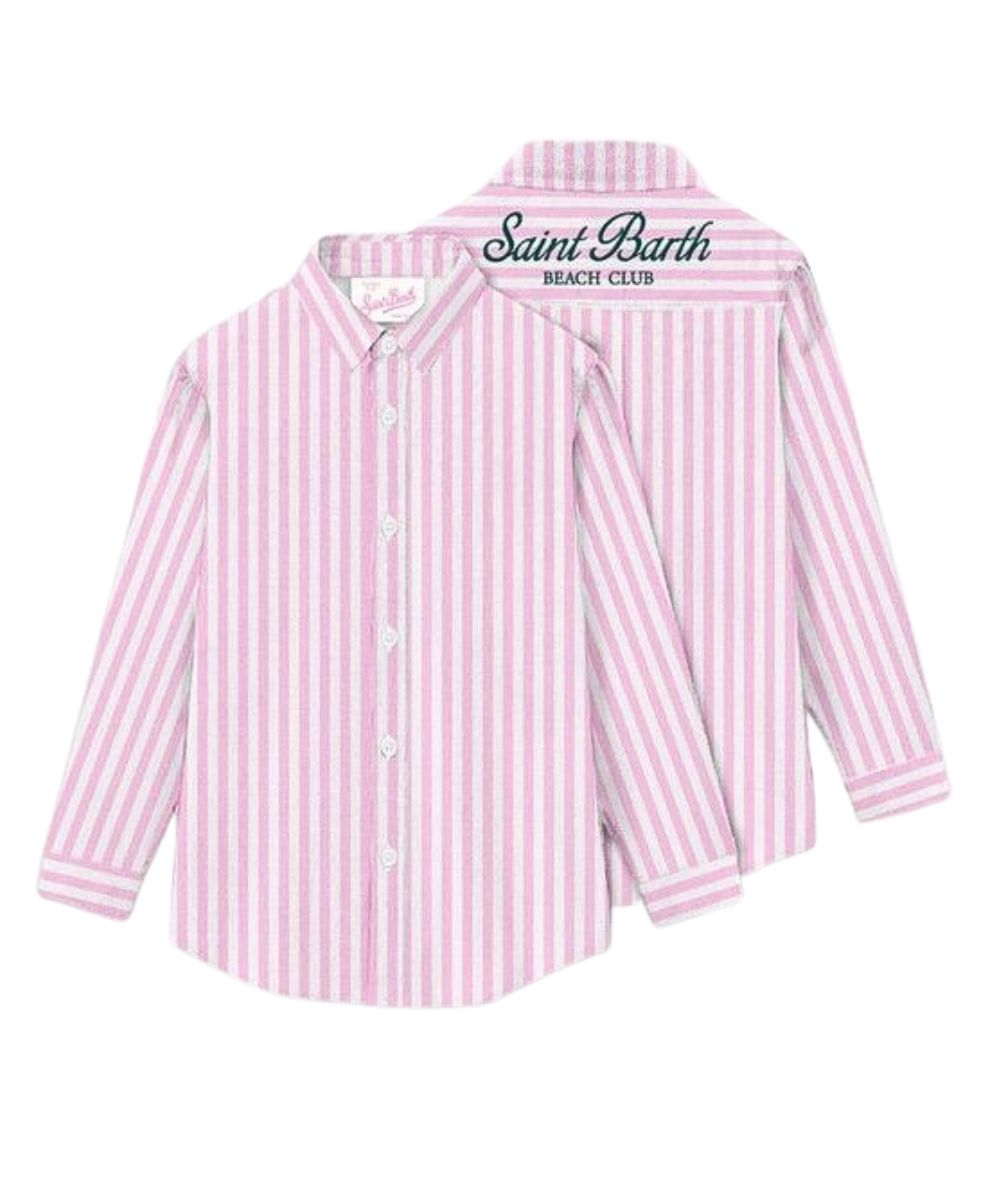 MC2 Saint Barth Camicia in Popeline di Cotone con Ricamo Mini Brigitte Stripes Rosa