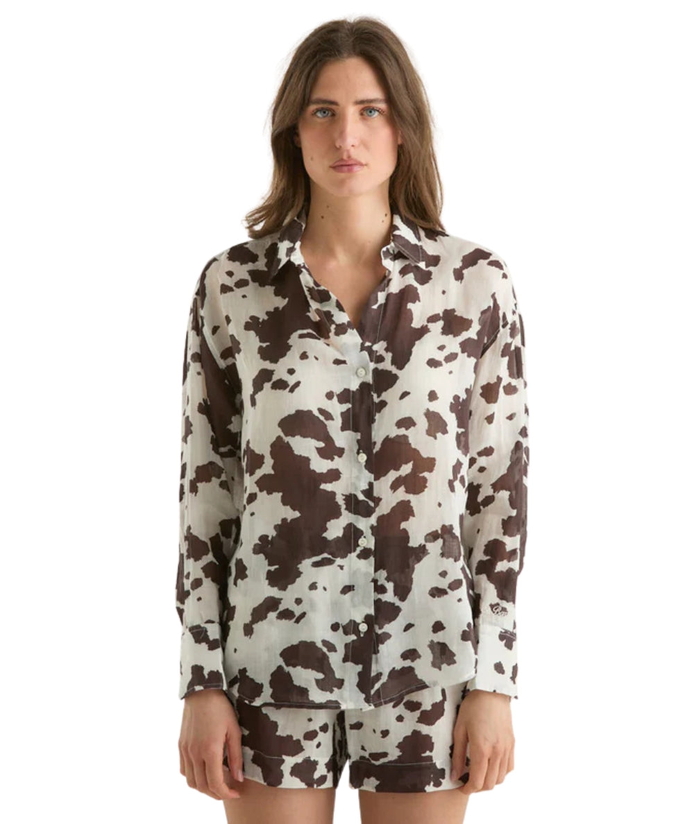 MC2 Saint Barth Camicia in Ramie Stampa Muccata Cristal CYS0001 Marrone