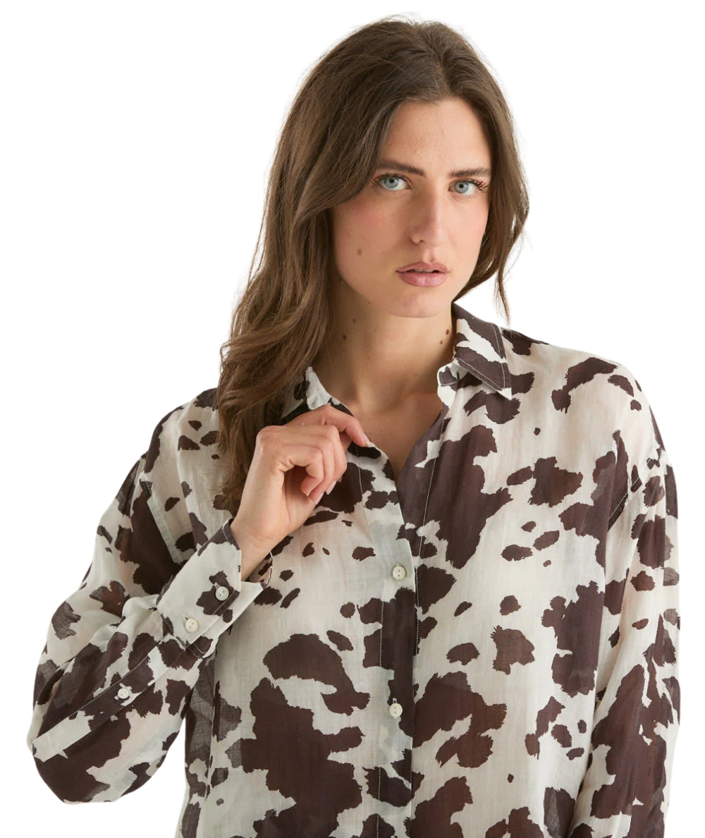 MC2 Saint Barth Camicia in Ramie Stampa Muccata Cristal CYS0001 Marrone
