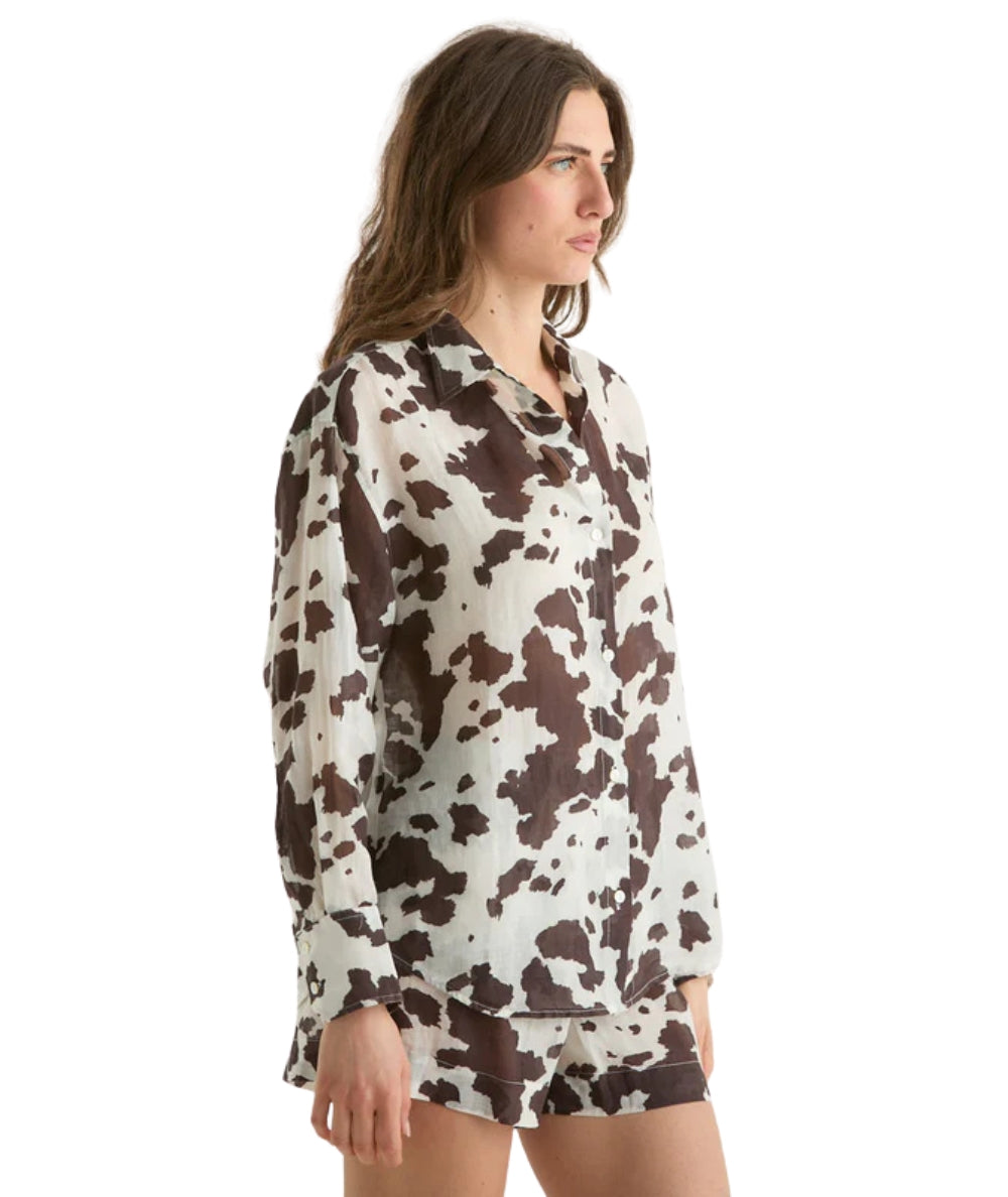 MC2 Saint Barth Camicia in Ramie Stampa Muccata Cristal CYS0001 Marrone