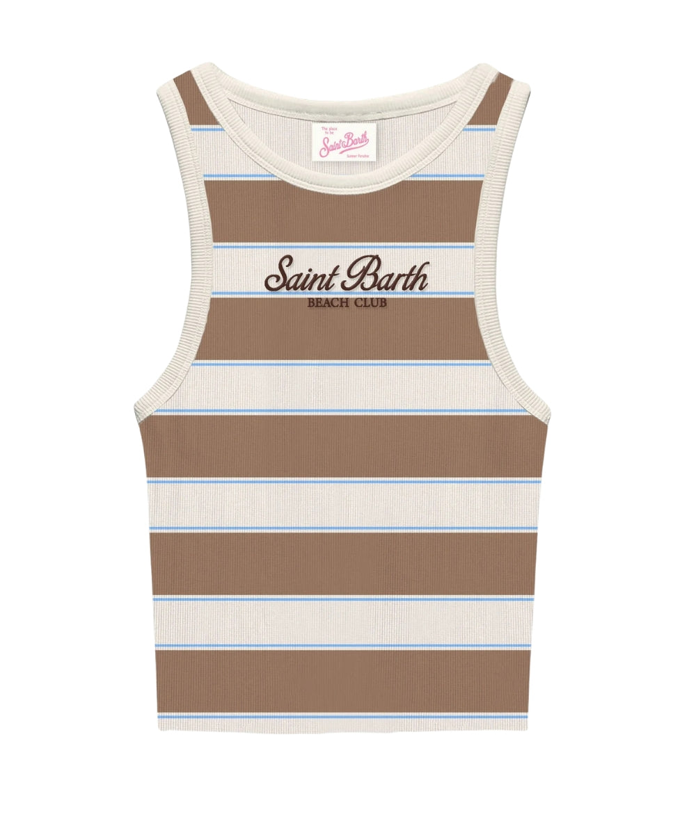 MC2 Saint Barth Canotta in Cotone a Righe Ada AAD001 Marrone 