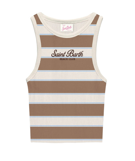 MC2 Saint Barth Canotta in Cotone a Righe Ada AAD001 Marrone 