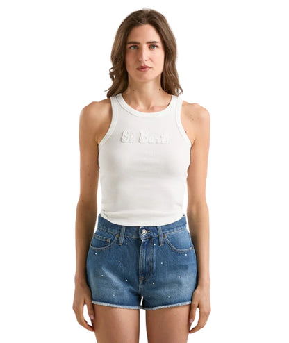 MC2 Saint Barth Canotta in Cotone con Patch Logo Ada AAD001 Bianco