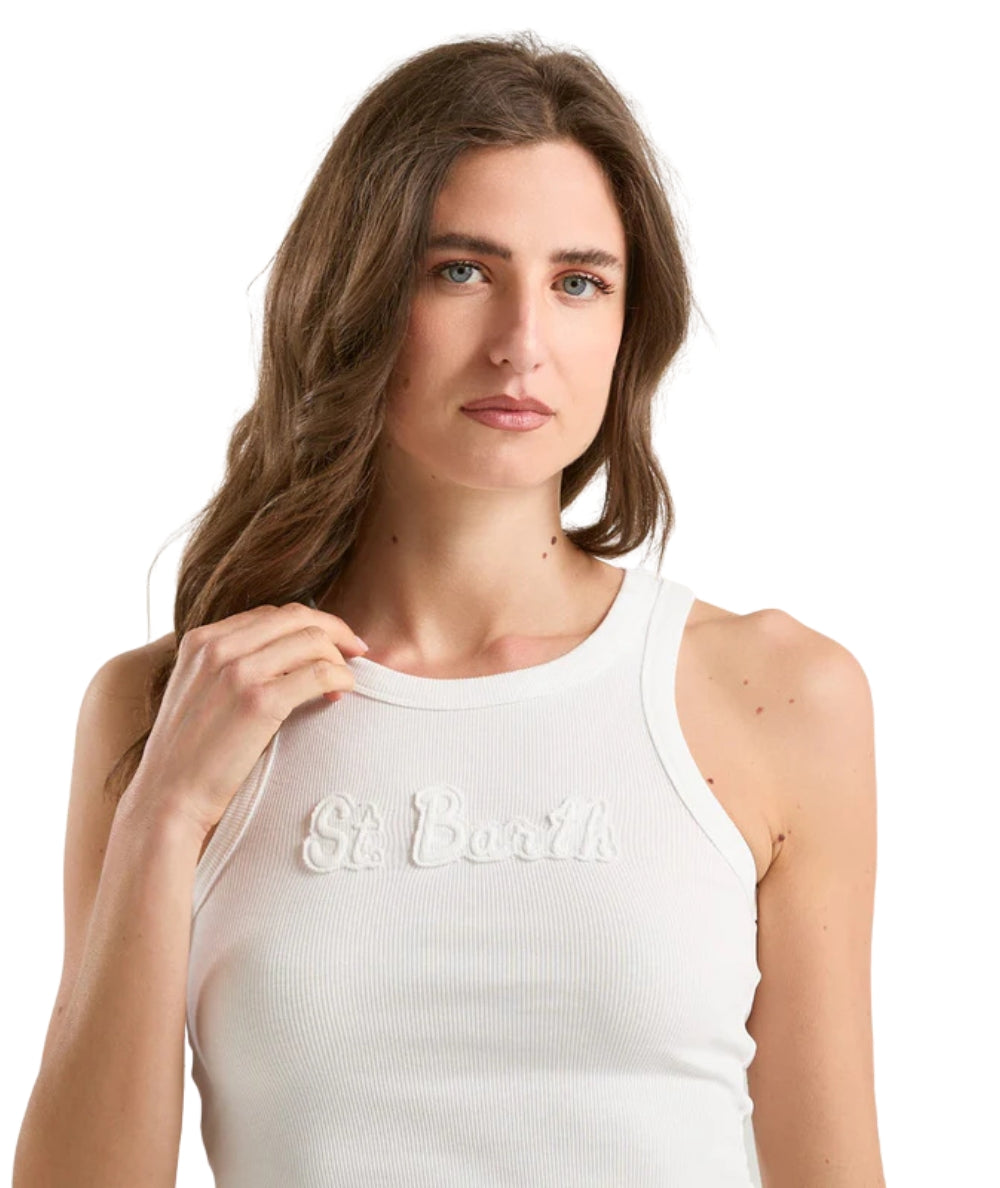 MC2 Saint Barth Canotta in Cotone con Patch Logo Ada AAD001 Bianco