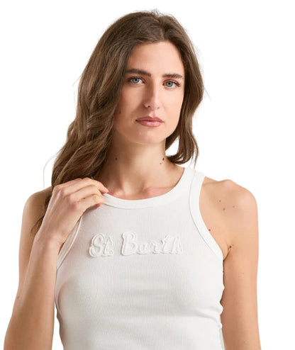 MC2 Saint Barth Canotta in Cotone con Patch Logo Ada AAD001 Bianco