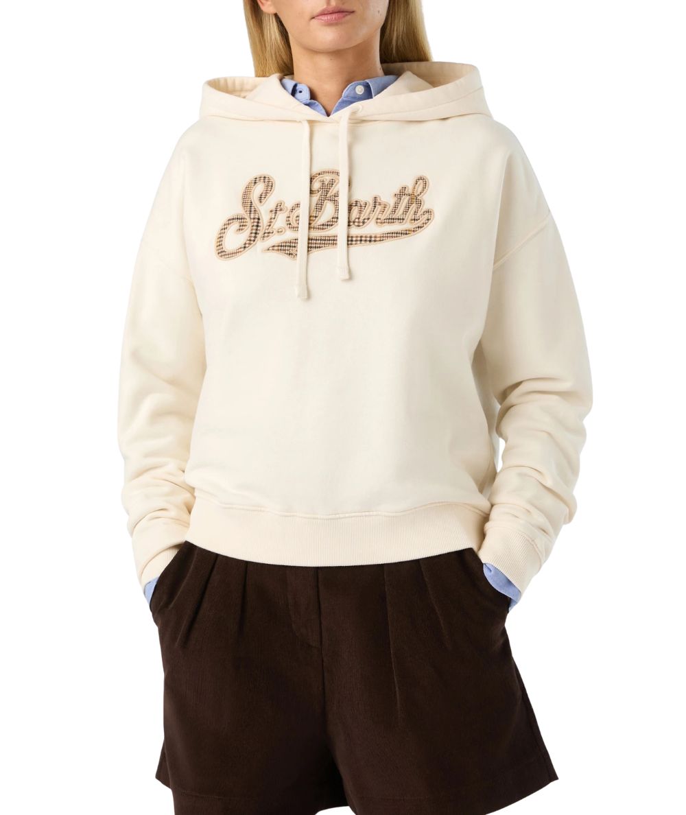 MC2 Saint Barth Felpa con Cappuccio con Logo Tartan Mindy W MIND005 Bianco